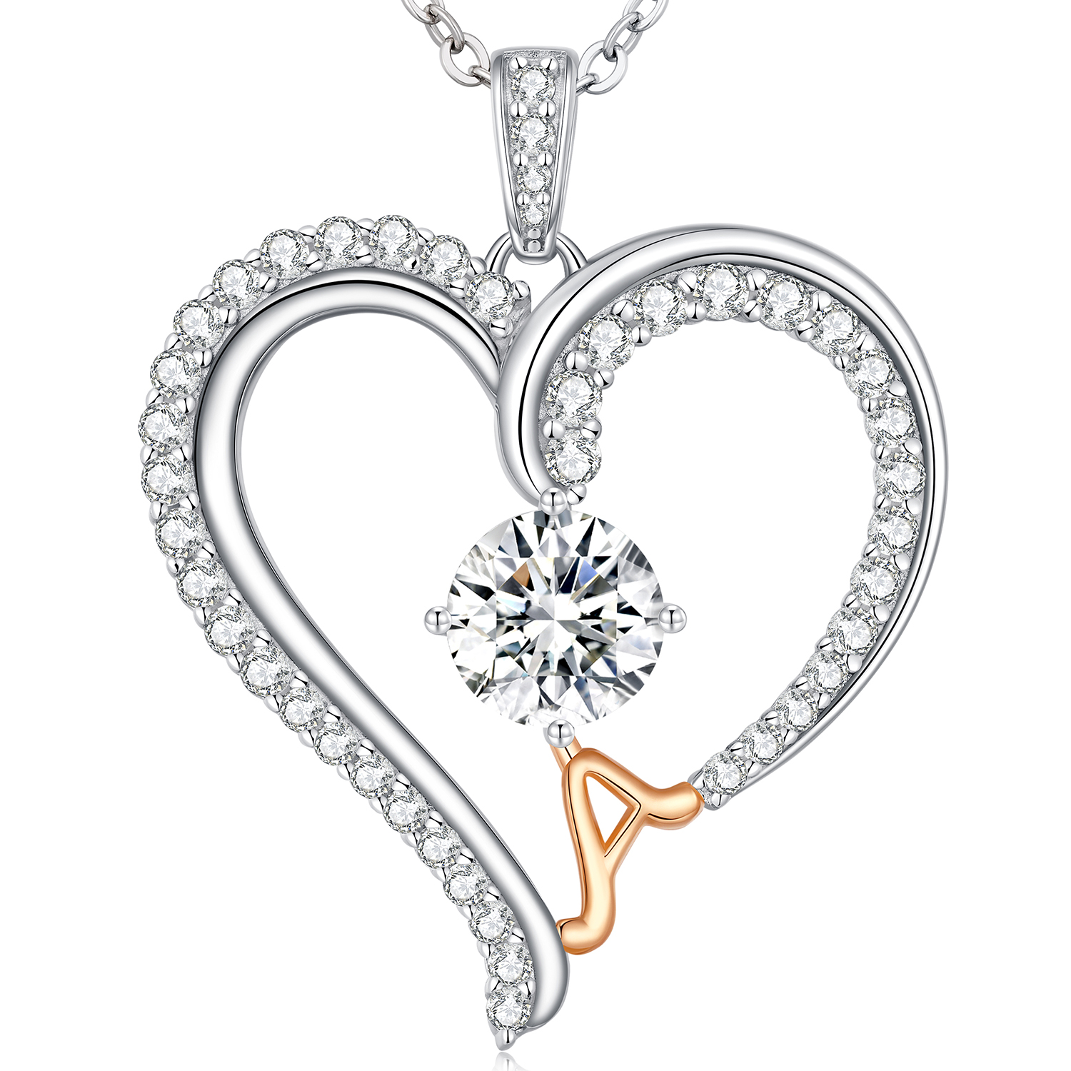 Gorgeous Love Heart Initial Necklaces for Women, 925 Sterling Silver Fine Jewelry, Pendant Heart Necklaces Birthday Anniversary Christmas Gift for Women Wife Mom Girlfriend Lady