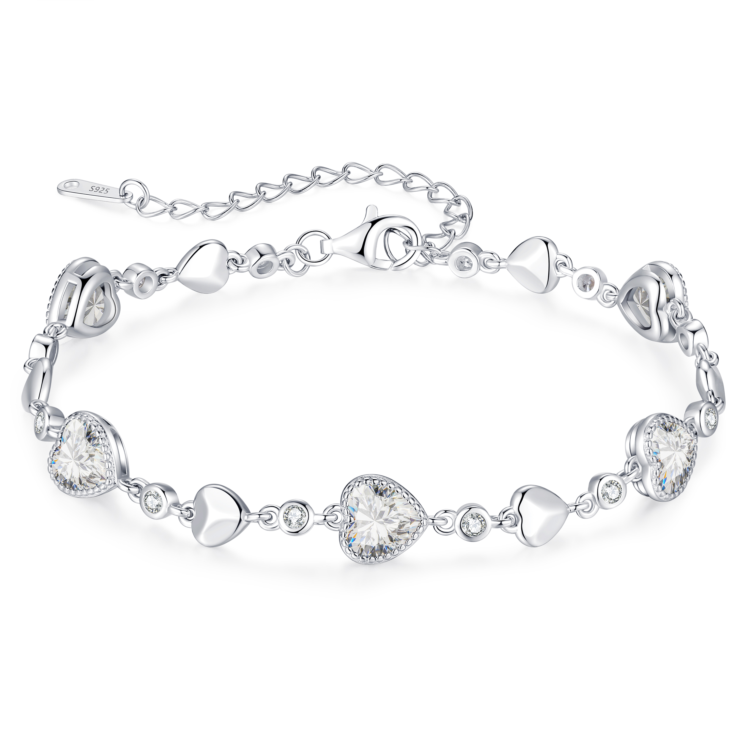 Five Love Heart Birthstone Bracelets Gifts for Women, 925 Sterling Silver Fine Jewelry, Charm Link Bracelets Birthday Anniversary Christmas Gift for Women Wife Mom Girlfriend Lady