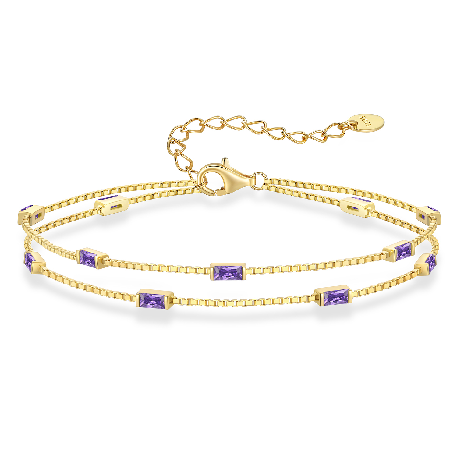 Birthstone Bracelets for Women, 925 Sterling Silver Dainty Simple Women Charm Link Bracelet, Birthday Anniversary Jewelry Gifts for Women Wife Mom Her